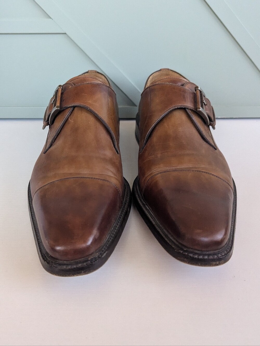 Magnanni Brown Leather Single Monk Strap Oxfords - Picture 2 of 12